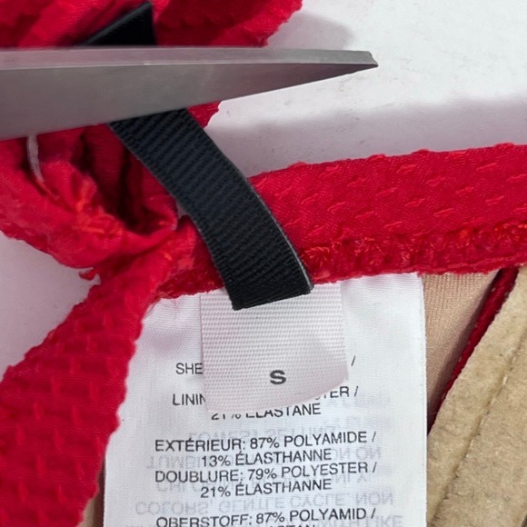 J Crew Bikini Womens Small Off The Shoulder Bikini Set Cherry Red Pique Nylon‎ - Picture 5 of 12